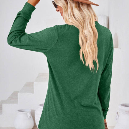 V-Neck Buttoned Long Sleeve Blouse - MimiStylez