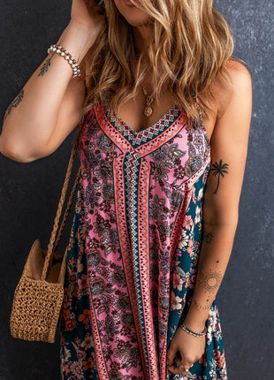 Printed V-Neck Midi Cami Dress - MimiStylez