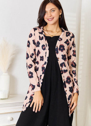 Double Take Printed Button Front Longline Cardigan - MimiStylez