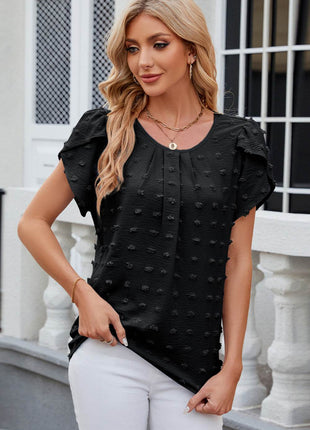 Swiss Dot Round Neck Short Sleeve T-Shirt - MimiStylez