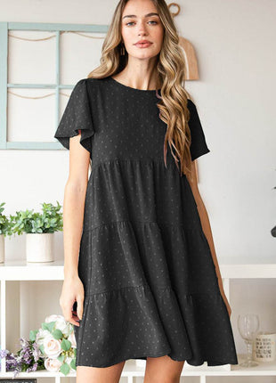 Heimish Swiss Dot Short Sleeve Tiered Dress - MimiStylez