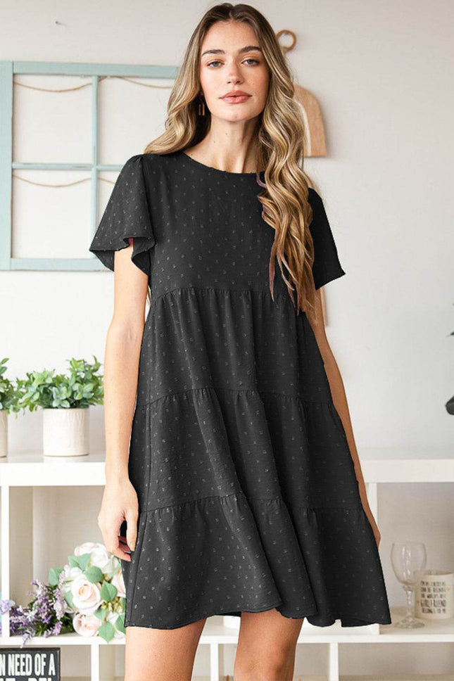 Heimish Swiss Dot Short Sleeve Tiered Dress - MimiStylez