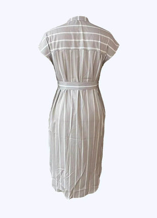 Striped Tie Waist Short Sleeve Dress - MimiStylez