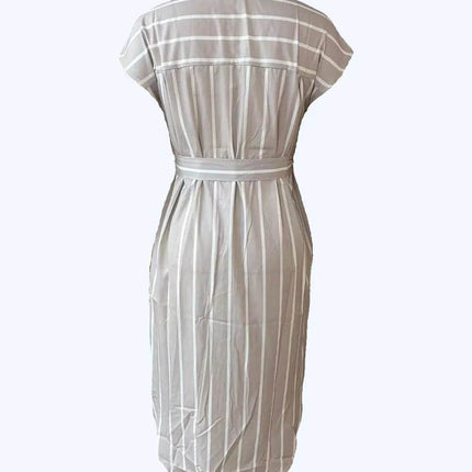 Striped Tie Waist Short Sleeve Dress - MimiStylez