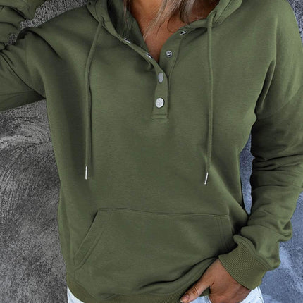 Dropped Shoulder Long Sleeve Hoodie with Pocket - MimiStylez