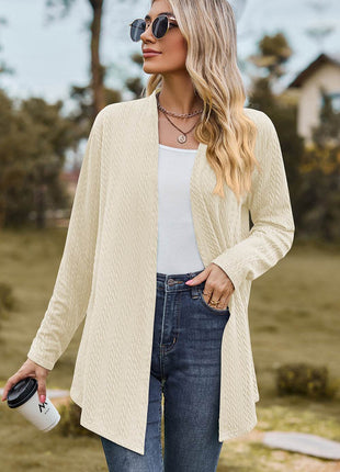 Textured Open Front Long Sleeve Cardigan - MimiStylez