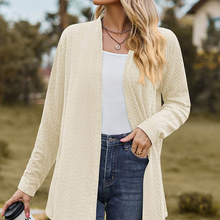 Textured Open Front Long Sleeve Cardigan - MimiStylez