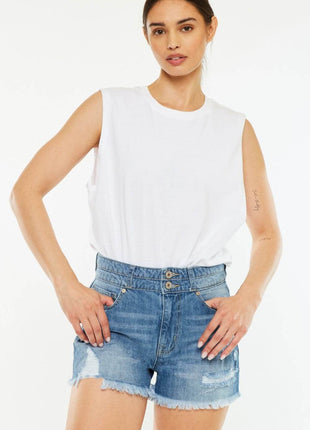 Kancan Full Size High Rise Raw Hem Denim Shorts - MimiStylez