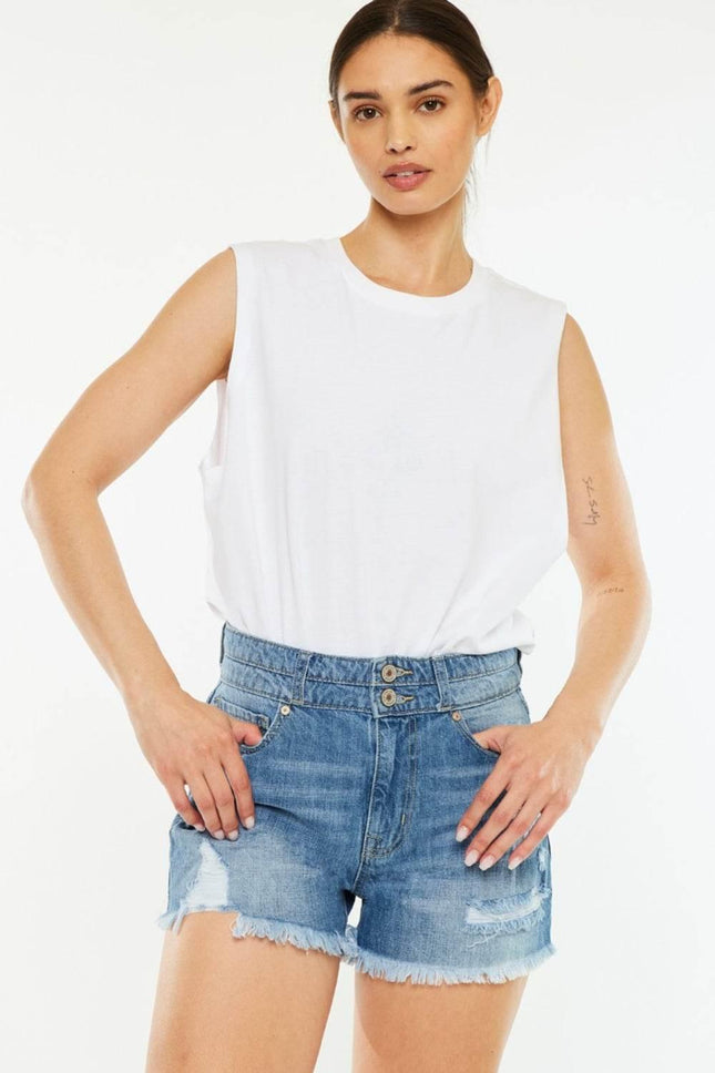 Kancan Full Size High Rise Raw Hem Denim Shorts - MimiStylez