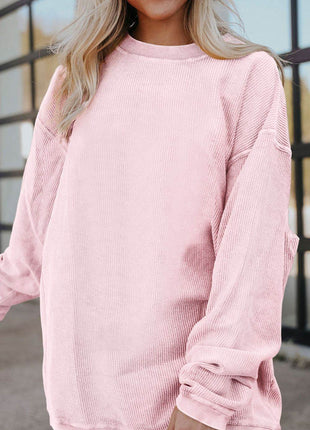 Ribbed Round Neck Drop Shoulder Sweatshirt - MimiStylez