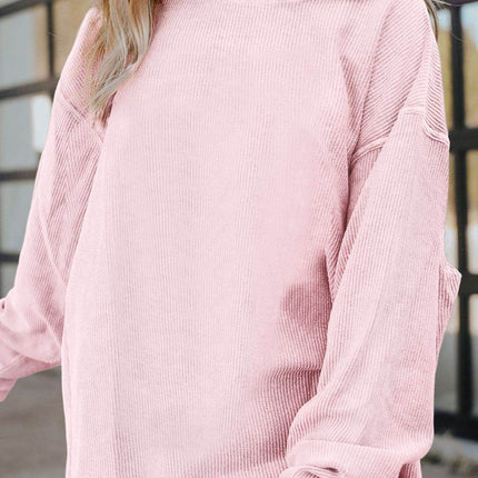 Ribbed Round Neck Drop Shoulder Sweatshirt - MimiStylez