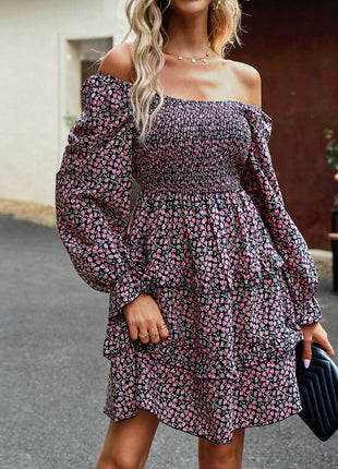 Smocked Flounce Sleeve Ruffled Dress