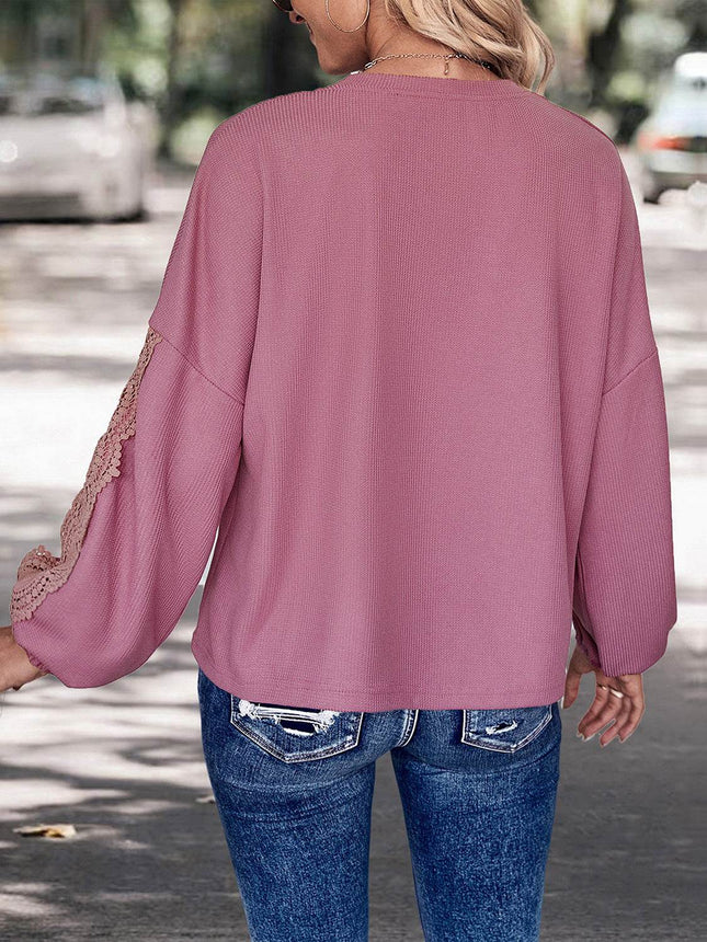 Lace Detail V-Neck Top - MimiStylez