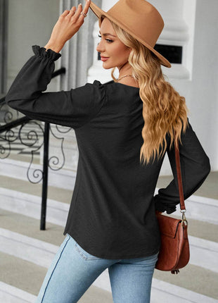 Round Neck Flounce Sleeve Blouse - MimiStylez