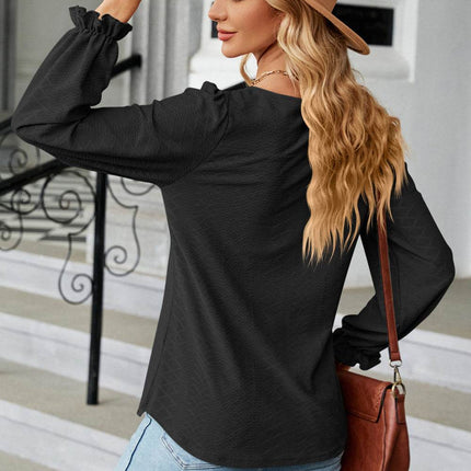 Round Neck Flounce Sleeve Blouse - MimiStylez