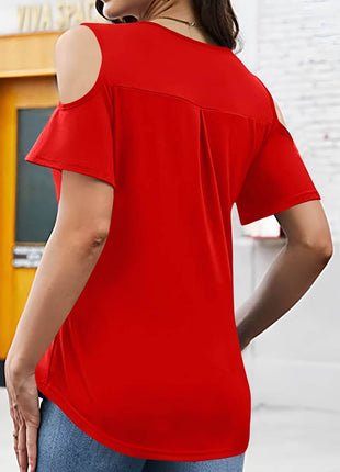 Full Size Half Zip Cold Shoulder Top - MimiStylez