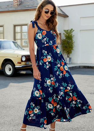 Floral Tie-Shoulder Sleeveless Dress - MimiStylez