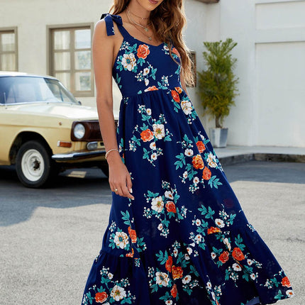 Floral Tie-Shoulder Sleeveless Dress - MimiStylez