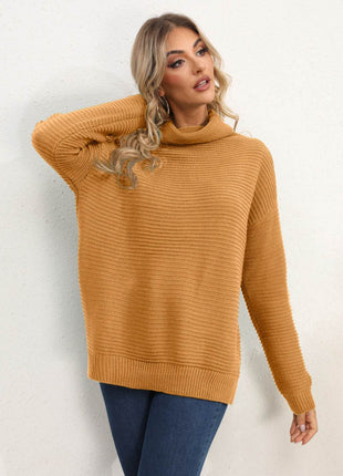 Slit Turtleneck Dropped Shoulder Sweater - MimiStylez