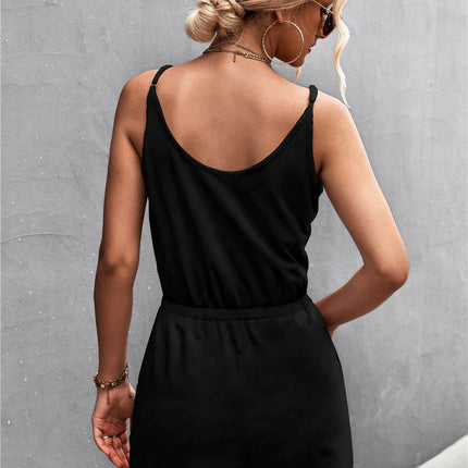 Spaghetti Strap V-Neck Pocket Romper - MimiStylez
