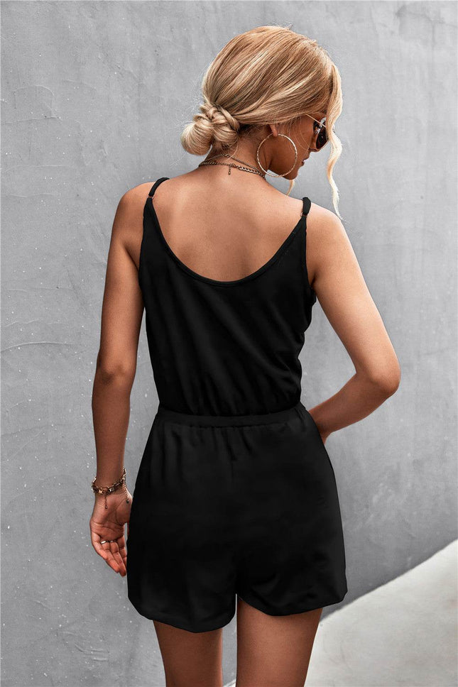 Spaghetti Strap V-Neck Pocket Romper - MimiStylez