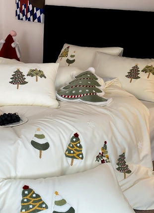 Christmas Tree Embroidery Cotton Four-piece Duvet Set