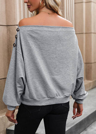 Off Shoulder Long Sleeve Buttoned Blouse - MimiStylez