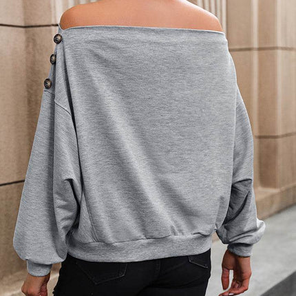Off Shoulder Long Sleeve Buttoned Blouse - MimiStylez