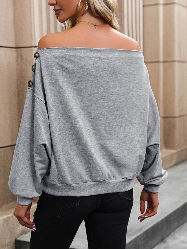 Off Shoulder Long Sleeve Buttoned Blouse - MimiStylez