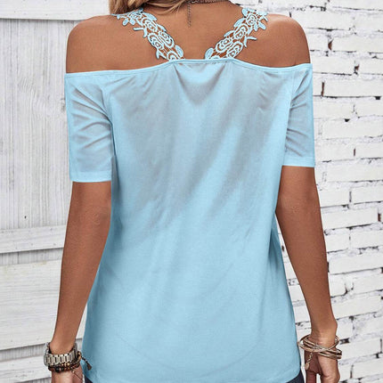 Full Size Lace Detail Short Sleeve T-Shirt - MimiStylez