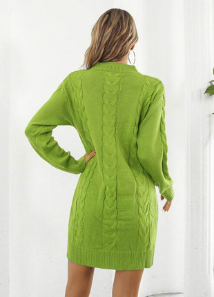 Cable-Knit Round Neck Sweater Dress - MimiStylez