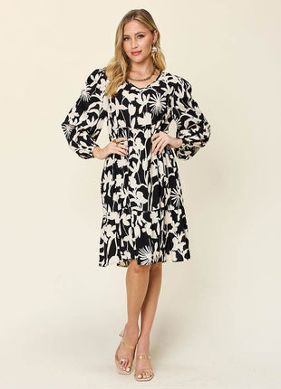 Double Take Full Size Printed Ruffle Hem Dress with Pocket - MimiStylez