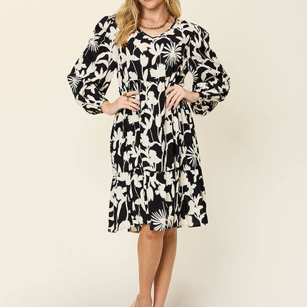 Double Take Full Size Printed Ruffle Hem Dress with Pocket - MimiStylez