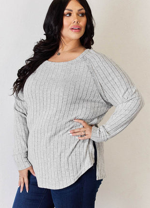 Basic Bae Full Size Ribbed Round Neck Slit T-Shirt - MimiStylez