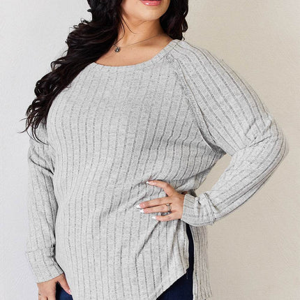 Basic Bae Full Size Ribbed Round Neck Slit T-Shirt - MimiStylez