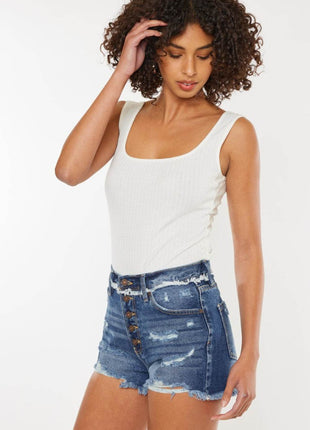 Kancan Distressed Button Fly Denim Shorts - MimiStylez