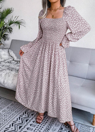 Smocked Square Neck Flounce Sleeve Dress - MimiStylez