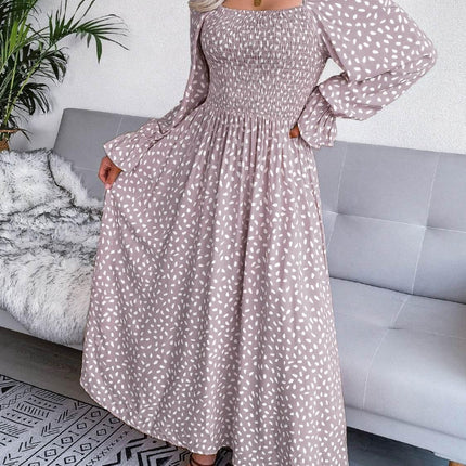 Smocked Square Neck Flounce Sleeve Dress - MimiStylez