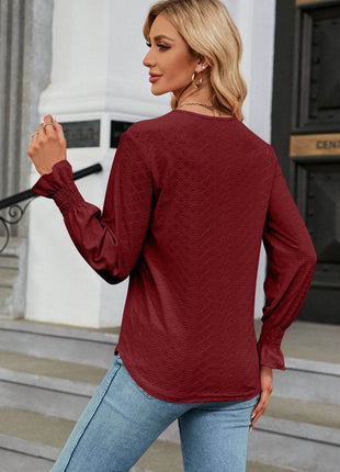 V-Neck Flounce Sleeve Blouse - MimiStylez