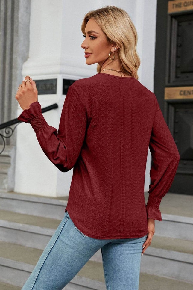 V-Neck Flounce Sleeve Blouse - MimiStylez