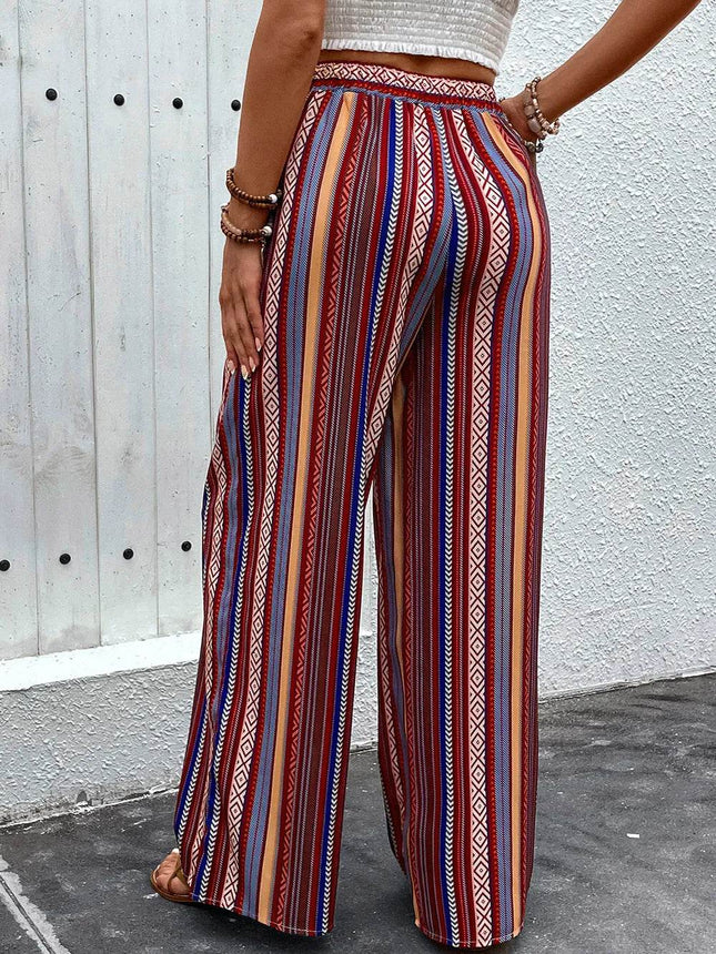 Perfee Tied Geometric Wide Leg Pants - MimiStylez