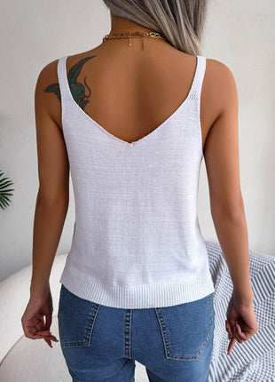 Openwork Scoop Neck Knit Tank Top - MimiStylez