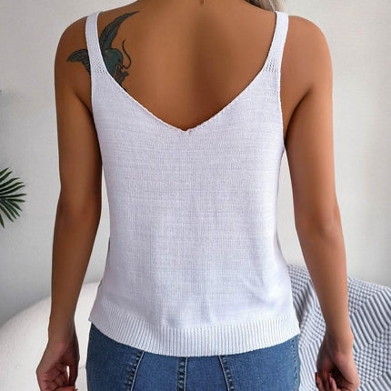 Openwork Scoop Neck Knit Tank Top - MimiStylez