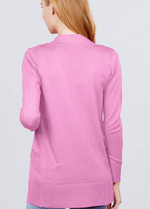 ACTIVE BASIC Ribbed Trim Open Front Cardigan - MimiStylez