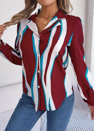Printed Button Up Long Sleeve Shirt - MimiStylez