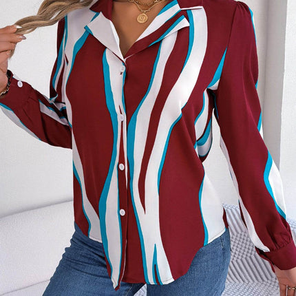 Printed Button Up Long Sleeve Shirt - MimiStylez
