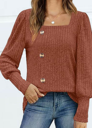 Decorative Button Square Neck Top - MimiStylez