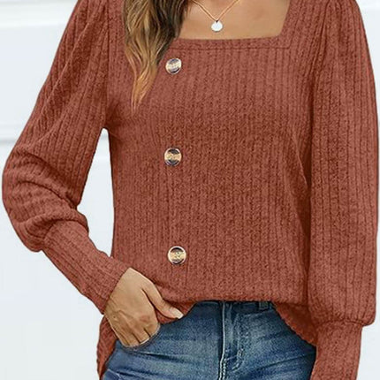 Decorative Button Square Neck Top - MimiStylez