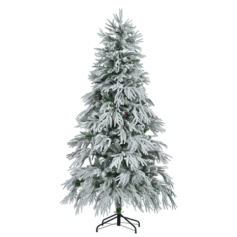 6FT Pre Lit Spruce Snow Cover Christmas Tree With 300 Multi-color LED Lights