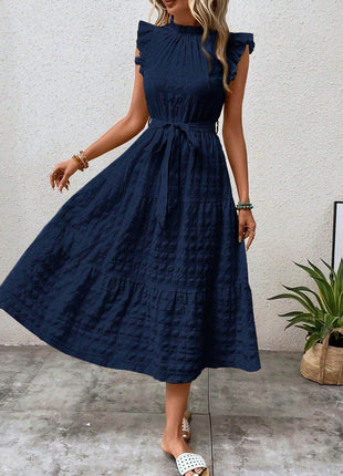 Tied Ruffled Cap Sleeve Midi Dress - MimiStylez
